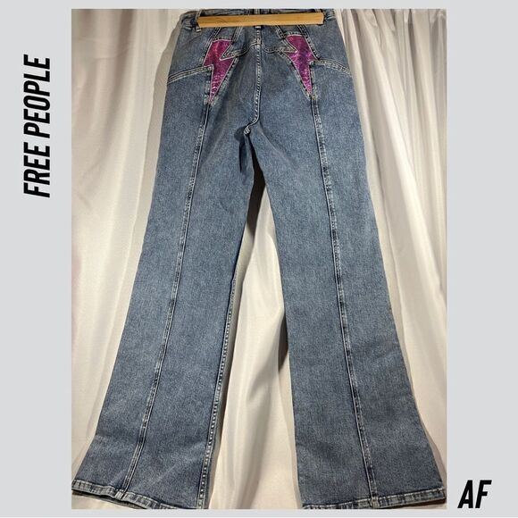 FREE PEOPLE THUNDERBIRD FLARE JEANS IN PURPLE NEW NWT - Picture 6 of 11
